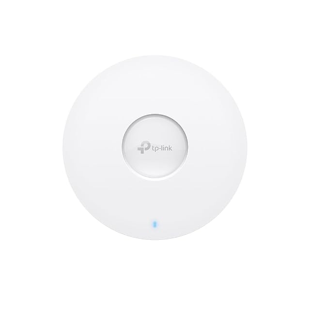 Point d’accès TP-Link EAP650 rond, blanc et plat vu de dessous