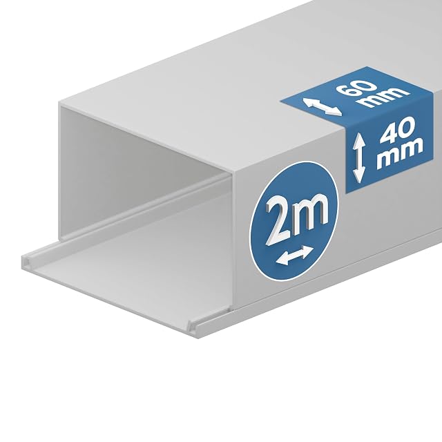 Goulotte de câbles en PVC blanc EDO de 60 sur 40 mm avec un couvercle articulé à clipser