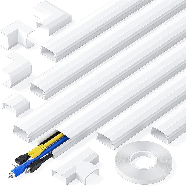 Kit de goulotte de câbles autocollante blanche kinkaivy avec six longueurs et un jeu de raccords d’angle