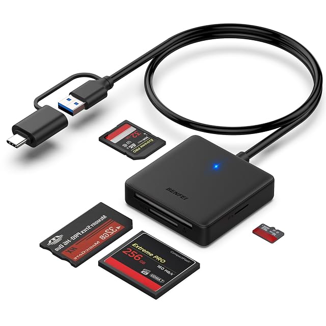 Lecteur de cartes 4 en 1 BENFEI noir avec des emplacements SD, microSD, Memory Stick et CompactFlash