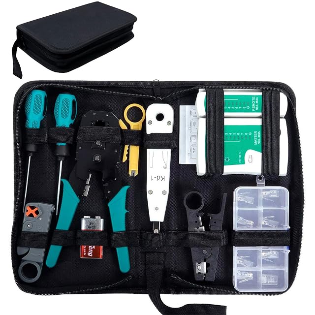 Kit d’outils réseau SGILE avec une pince à sertir trois-en-un, un testeur de câble et un outil d’insertion