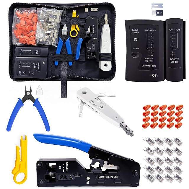 Kit d’outils réseau traversant Yavinane avec pince à sertir, testeur, outil d’insertion et fiches