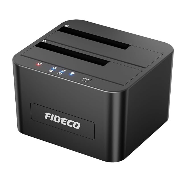 Station d’accueil pour disques FIDECO noire à deux baies avec deux logements et un bouton de clonage