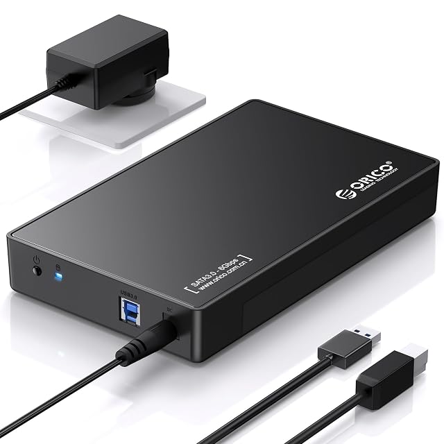 Boîtier ORICO noir pour disque de 3,5 pouces avec bloc secteur et cordon USB 3.0