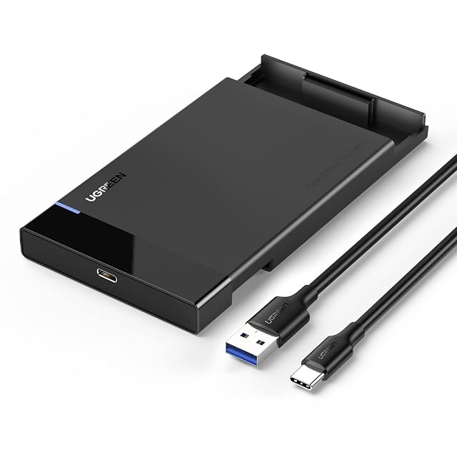 Boîtier UGREEN noir pour disque SATA de 2,5 pouces avec cordon USB-C amovible