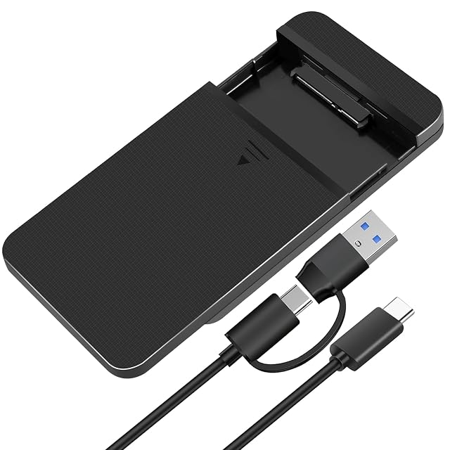 Boîtier YIIFELL noir pour disque SATA de 2,5 pouces avec capot à charnière et fiche USB-C