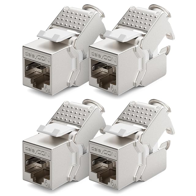 Module keystone blindé Cat 6a deleyCON en zamak nickelé avec corps à encliquetage