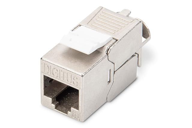 Module keystone blindé Cat 6A DIGITUS avec une prise RJ45 et un loquet en plastique