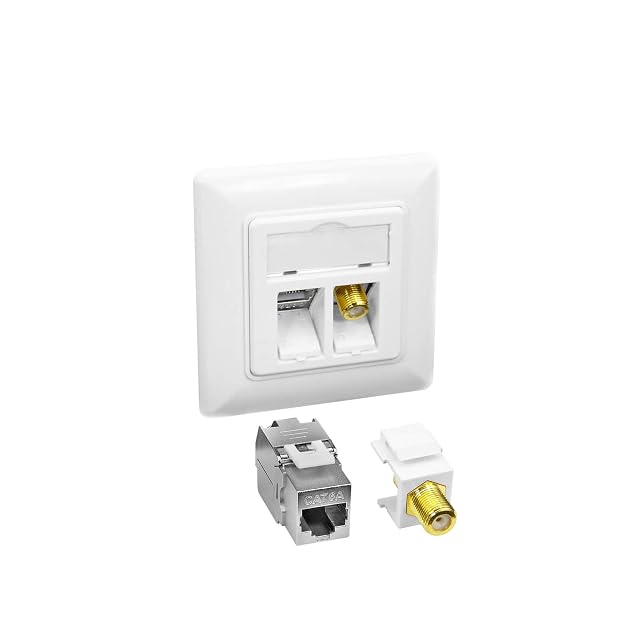 Prise réseau encastrée blanche ProfiPatch avec un port RJ45 et un connecteur F