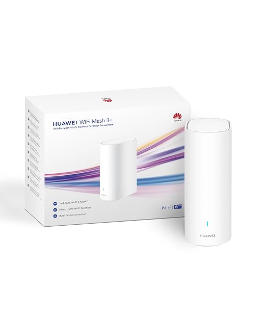 Routeur maillé HUAWEI WiFi Mesh 3+ blanc et vertical vu de face