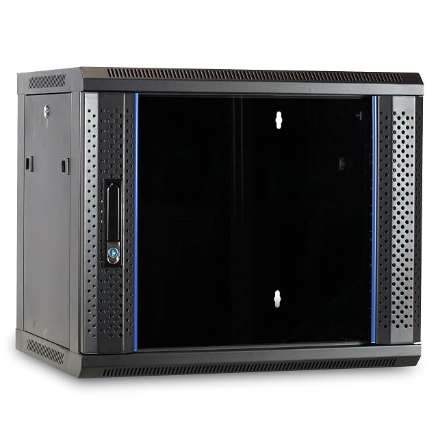 Coffret réseau mural noir DSIT de neuf unités en 19 pouces avec porte vitrée