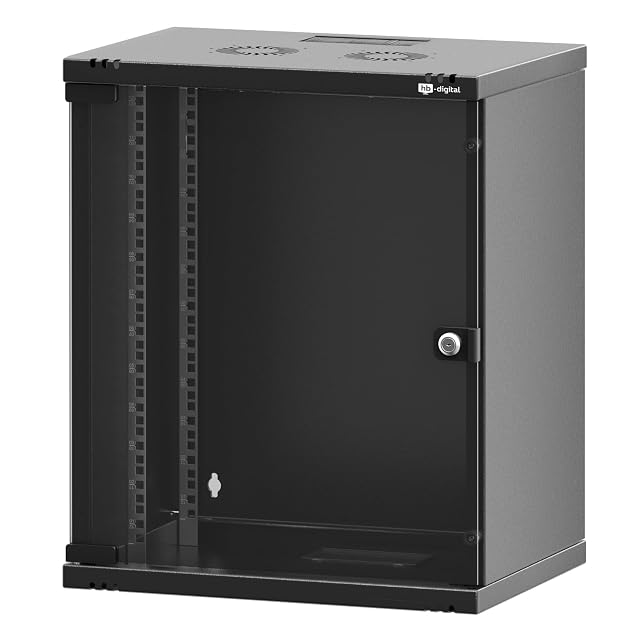 Coffret réseau mural noir HB-DIGITAL de douze unités en 19 pouces avec porte vitrée