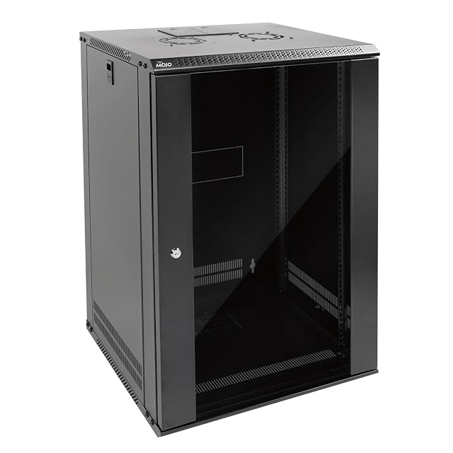 Coffret réseau mural noir Tecmojo de dix-huit unités en 19 pouces avec porte vitrée