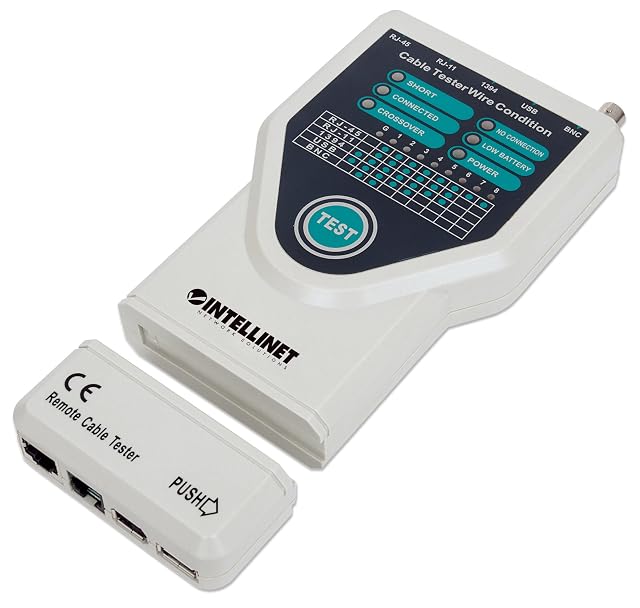 Testeur de câbles Intellinet 5-en-1 avec connecteurs RJ45, RJ11, USB, FireWire et coaxial