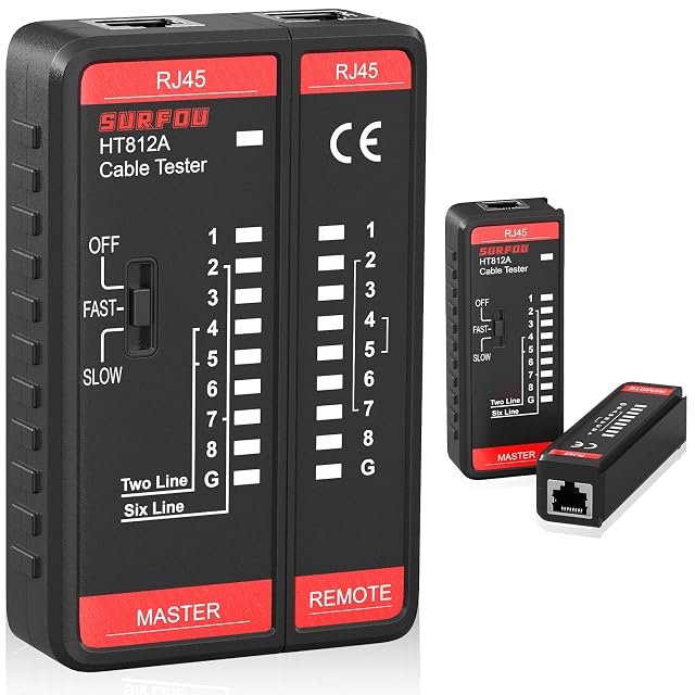 Testeur de câble réseau SURFOU avec une unité principale et une unité distante pour cordons RJ45