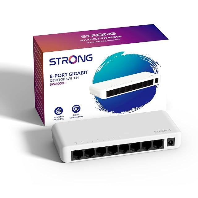 Commutateur réseau gigabit STRONG SW8000P à huit ports en boîtier plastique compact