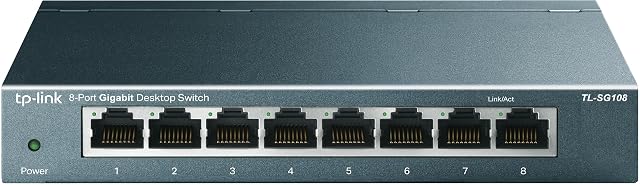 Commutateur réseau gigabit TP-Link TL-SG108 à huit ports en boîtier métallique bleu métallisé