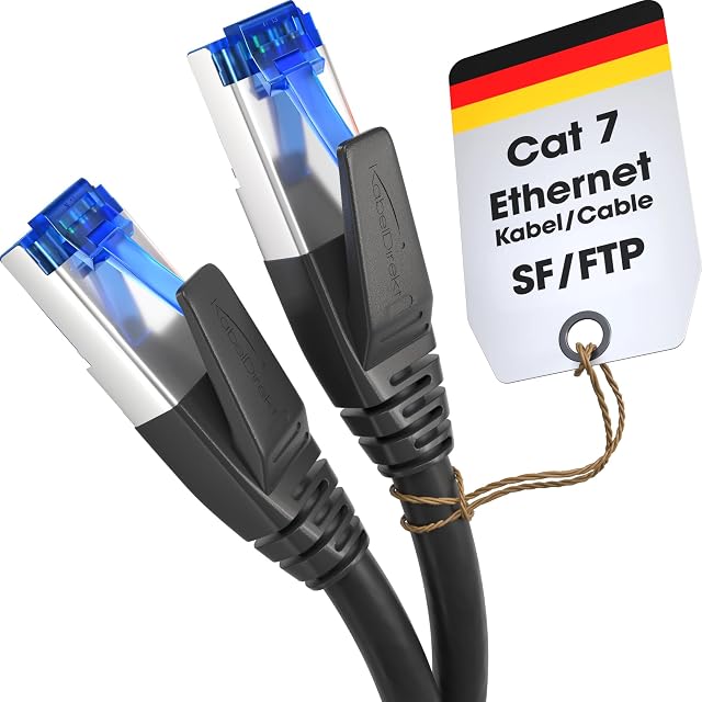 Cordon de brassage Cat 7 KabelDirekt noir de 10 m avec fiches RJ45 et protection anti-pliure
