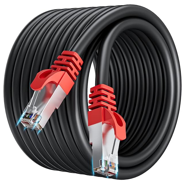 Cordon de brassage Cat 7 Soibke noir de 10 m avec fiches RJ45 blindées rouges