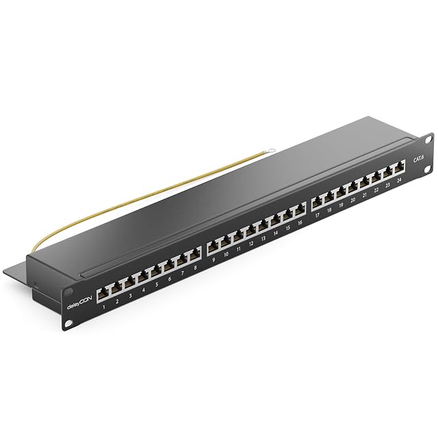 Panneau de brassage deleyCON noir à 24 ports Cat 6 blindés pour rack 19 pouces
