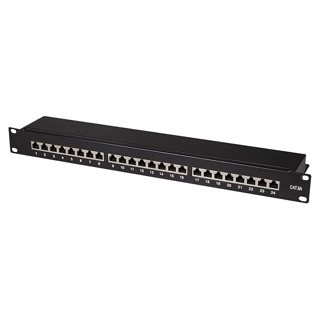Panneau de brassage LogiLink PrimeLine noir à 24 ports Cat 6A blindés pour rack 19 pouces