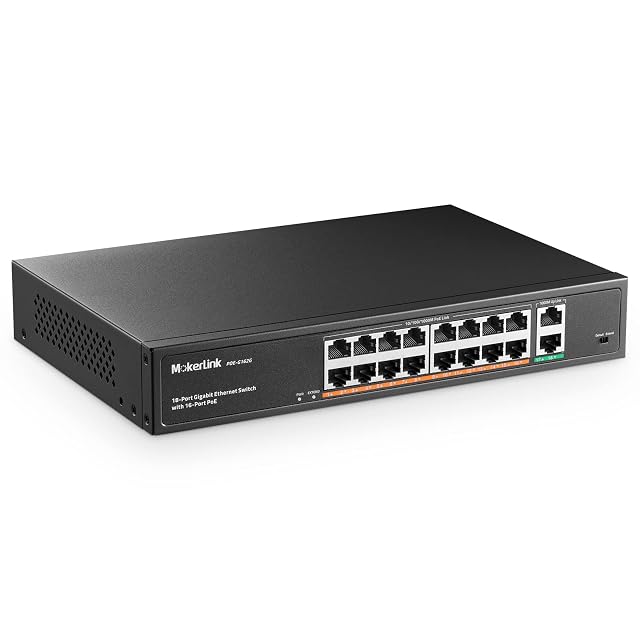 Commutateur PoE gigabit MokerLink POE-G162G à dix-huit ports en boîtier métallique de baie avec seize prises alimentées