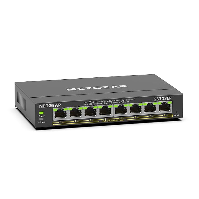 Commutateur PoE gigabit NETGEAR GS308EP à huit ports en boîtier métallique sans ventilateur