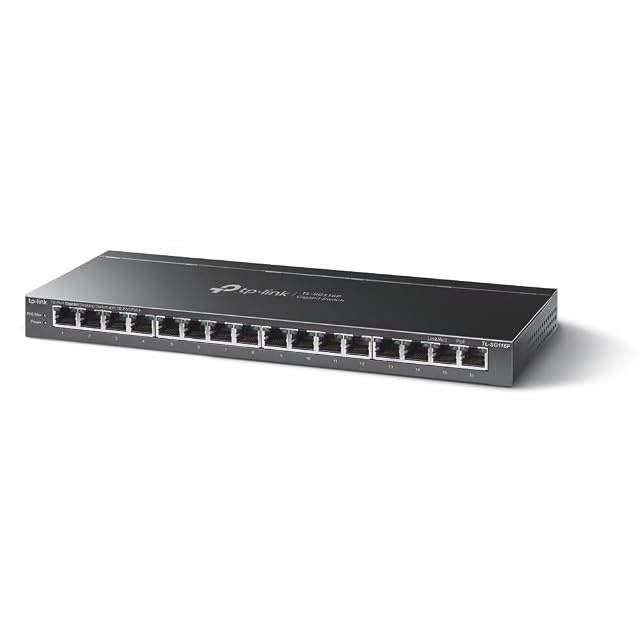 Commutateur PoE gigabit TP-Link TL-SG116P à seize ports en boîtier métallique noir sans ventilateur