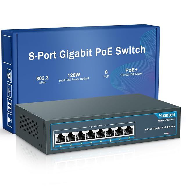 Commutateur PoE gigabit YuanLey YS2080G-P à huit ports en boîtier métallique avec oreilles de fixation