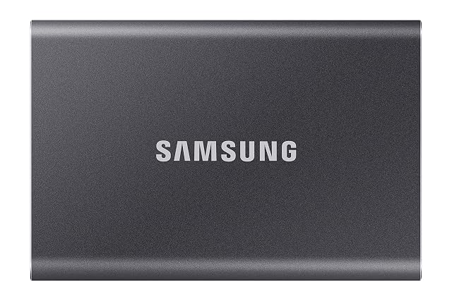Samsung Portable SSD T7 de 1 TB en boîtier aluminium gris avec deux cordons USB
