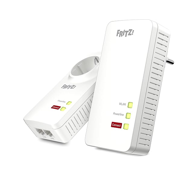 Ensemble FRITZ!Powerline 1260 WLAN avec un adaptateur CPL sans fil et un adaptateur filaire