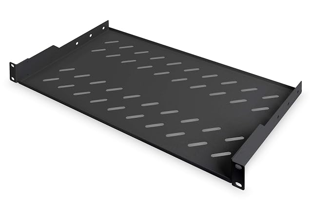 Tablette de rack 19 pouces 1U DIGITUS noire et perforée avec brides de fixation avant