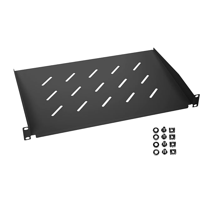 Tablette de rack 19 pouces 1U HMF noire avec brides de fixation avant