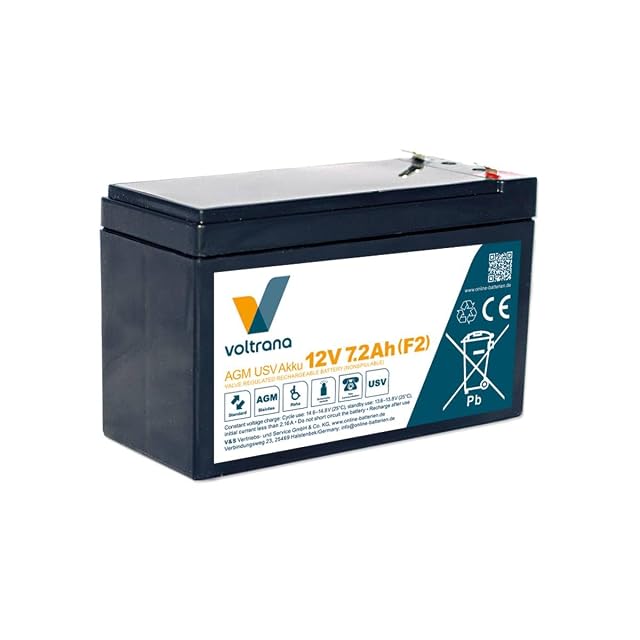 Batterie d’onduleur de rechange Voltrana de 12 V et 7,2 Ah dans un boîtier étanche noir