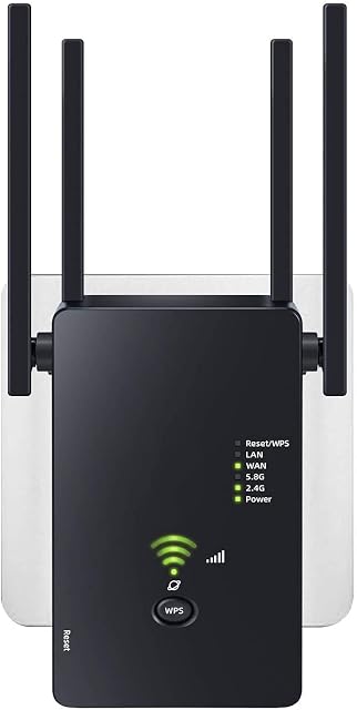 Répéteur sans fil bibande Tesref blanc avec quatre antennes externes relevées